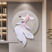 Goldfish Decoration Painting Lamp, Modern Luxury Indoor Background Wall Lamp Living Room Villa Corridor Creative Wall Light, Remote control with battery