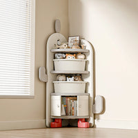 Kids Cactus Corner Bookshelf – Multi-Layer Storage with 3 Bins & Dustproof Bottom Cabinet