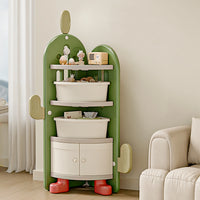 Kids Cactus Corner Bookshelf – Multi-Layer Storage with 3 Bins & Dustproof Bottom Cabinet