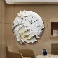 Large floral Wall Clock 17 inch Eco-friendly Resin Design Non-Ticking Silent Art Digital Wall Clocks for Living Room Decor