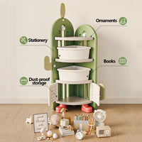 Kids Cactus Corner Bookshelf – Multi-Layer Storage with 3 Bins & Dustproof Bottom Cabinet