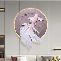 Goldfish Decoration Painting Lamp, Modern Luxury Indoor Background Wall Lamp Living Room Villa Corridor Creative Wall Light, Remote control with battery