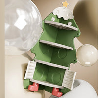Christmas Tree Corner Bookshelf for Kids – Multi-Layer Storage Cabinet with Bins and Dustproof Door