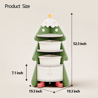 Christmas Tree Corner Bookshelf for Kids – Multi-Layer Storage Cabinet with Bins and Dustproof Door