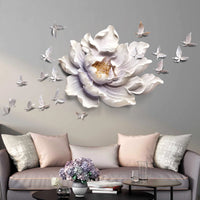 3D Flower Wall Decor Butterfly Resin Wall Decorļ¼Giant Flower with Birds Wall Art