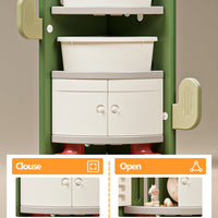 Kids Cactus Corner Bookshelf – Multi-Layer Storage with 3 Bins & Dustproof Bottom Cabinet