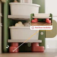 Kids Cactus Corner Bookshelf – Multi-Layer Storage with 3 Bins & Dustproof Bottom Cabinet