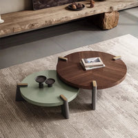 Italian Vintage Style Round Walnut Coffee Table, Metallic paint Round Walnut Coffee Table