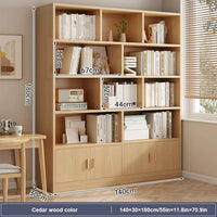 5-Tier Natural Wood Bookcase Shelf Bookshelf with Solid Wood Door in Wood Grain Bookshelves, With Cabinet