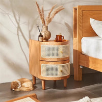 Solid Board Bedside Table, Rattan Sofa Side Table, Bedroom Small Table, Living Room Small Side Cabinet Side Tables