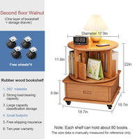2-3 Tier Bookshelf Bookcase with a Drawer Bedside Spin Rotating Bookshelf with Wheels Book Storage Organizer for Bedroom Living Room Home Decoration Tool
