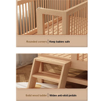 Modern Standard Natural Wood Crib Toddlerbed Infant Crib with Foldable Design and Twin Bed Rails - Crib & Tail Ladder
