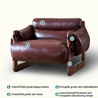 Single Leather Sofa Leisure Chair Solid Wood Design Home Balcony Recliner