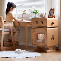 1 Shelf Timber Kids Nightstand with Built-in Outlet, Robot Night Side Table Lights, Cabinets, Cupboard, Compartment, Wood Color