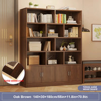 5-Tier Natural Wood Bookcase Shelf Bookshelf with Solid Wood Door in Wood Grain Bookshelves, With Cabinet