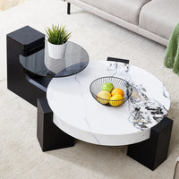 Coffee Table with End Table Set, Modern Durable Marble Textured MDF Center Table with a Side Table for Living Room