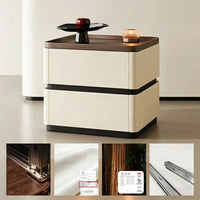 Modern 2-Drawer Nightstand with Hidden Handles & Silent Slides, Faux Leather Wrapped Wooden Bedside Table