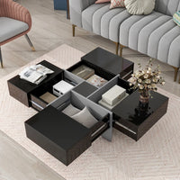 Modern Square Coffee Table with 4 Hidden Storage Compartments, UV High-Gloss Design for Living Room
