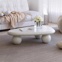 Irregular Coffee Table Modern Wood Cloud Shape End Table Low Coffee Table for Living Room Cloud Coffee Table with 3 Ball Legs for Living Room Bedroom