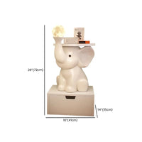 Elephant Lamp Bedside TableWith Decorative Led Light White Nightstand