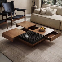Walnut Wood Coffee Table with Storage, End Table with Storage,Modern Minimalist Design