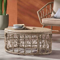 Side Table Brown Round Rattan Outdoor Patio Coffee Table All Weather Standing Side Table Snack Table