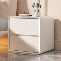 Nightstand, Modern All Solid Wood Night Stand, No Installation Required Bedside Table, 2 Drawers Dresser for Bedroom, Microfiber Leather Wrap