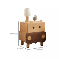 Modern Solid Wood Brown Bedside Table with Drawers for Nursery-Adorable Hippo Nightstand , 1/2 Pieces