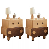 Modern Solid Wood Brown Bedside Table with Drawers for Nursery-Adorable Hippo Nightstand , 1/2 Pieces