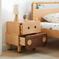 Modern Solid Wood Brown Bedside Table with Drawers for Nursery-Adorable Hippo Nightstand , 1/2 Pieces