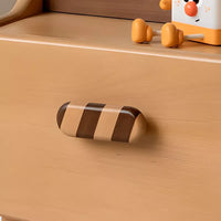 Art Deco Kids Nightstand with 1 Shelf, Timber Countertop, and Compartment Drawer, Wood Color