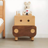 Modern Solid Wood Brown Bedside Table with Drawers for Nursery-Adorable Hippo Nightstand , 1/2 Pieces