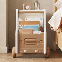 Children Nightstand with Cars, Fire Trucks Theme, Shelves Storage, and Open Back, White-Green