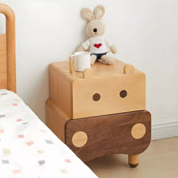 Modern Solid Wood Brown Bedside Table with Drawers for Nursery-Adorable Hippo Nightstand , 1/2 Pieces
