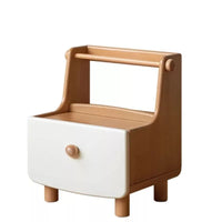 Art Deco Kids Nightstand with 1 Shelf, Timber Countertop, and Compartment Drawer, Wood Color