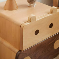 Modern Solid Wood Brown Bedside Table with Drawers for Nursery-Adorable Hippo Nightstand , 1/2 Pieces