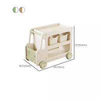 Children Nightstand with Cars, Fire Trucks Theme, Shelves Storage, and Open Back, White-Green