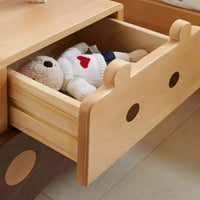 Modern Solid Wood Brown Bedside Table with Drawers for Nursery-Adorable Hippo Nightstand , 1/2 Pieces