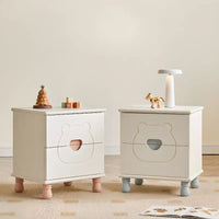 Rectangular Solid Wood Night Stand Simple Modern Cream Style Cute Creative Double Drawer Storage Cabinet Kids Mini Small Bedside Cabinet Slim Nightstand