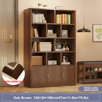 5-Tier Natural Wood Bookcase Shelf Bookshelf with Solid Wood Door in Wood Grain Bookshelves, With Cabinet