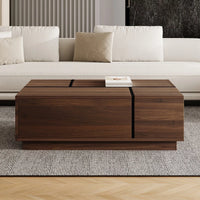 Walnut Rectangle MDF Coffee Table with Storageļ¼Oblong CoffeeTable with Sliding Top, 2 Drawers, and Hidden Storage for Living Room