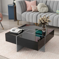 Modern Square Coffee Table with 4 Hidden Storage Compartments, UV High-Gloss Design for Living Room