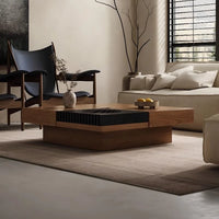 Walnut Wood Coffee Table with Storage, End Table with Storage,Modern Minimalist Design