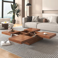 39.4'' Square Marble Veneer Coffee Table with Sliding Top Storage