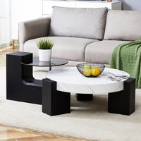 Coffee Table with End Table Set, Modern Durable Marble Textured MDF Center Table with a Side Table for Living Room