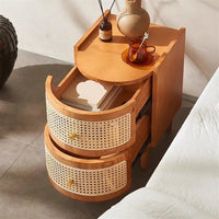 Solid Board Bedside Table, Rattan Sofa Side Table, Bedroom Small Table, Living Room Small Side Cabinet Side Tables