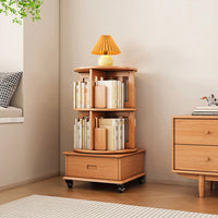 2-3 Tier Bookshelf Bookcase with a Drawer Bedside Spin Rotating Bookshelf with Wheels Book Storage Organizer for Bedroom Living Room Home Decoration Tool