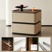 Modern 2-Drawer Nightstand with Hidden Handles & Silent Slides, Faux Leather Wrapped Wooden Bedside Table