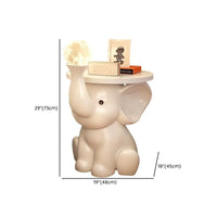 Elephant Lamp Bedside TableWith Decorative Led Light White Nightstand