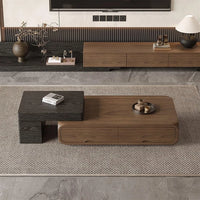 Oval Coffee Table, Modern Minimalist Expandable Coffee Table Walnut Wood, with Multifunctional Storage
